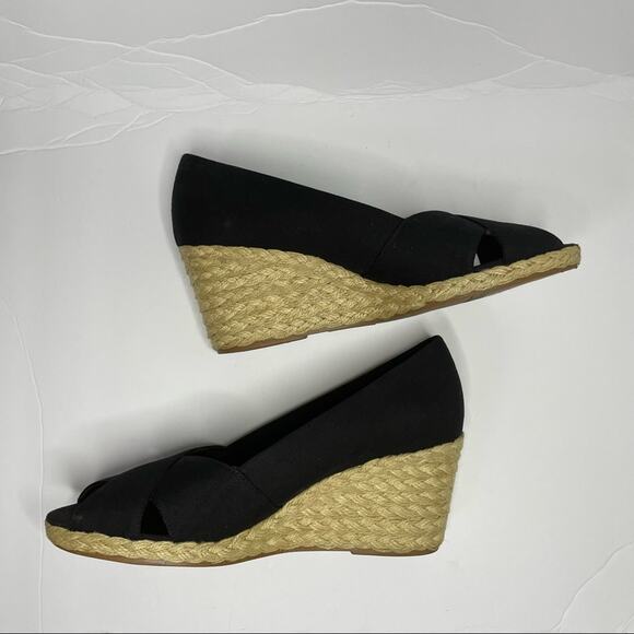 CHAPS Canvas Espadrille Wedge Womens Size 9 1/2 Black Summer Minimalist Sandal - Picture 7 of 7